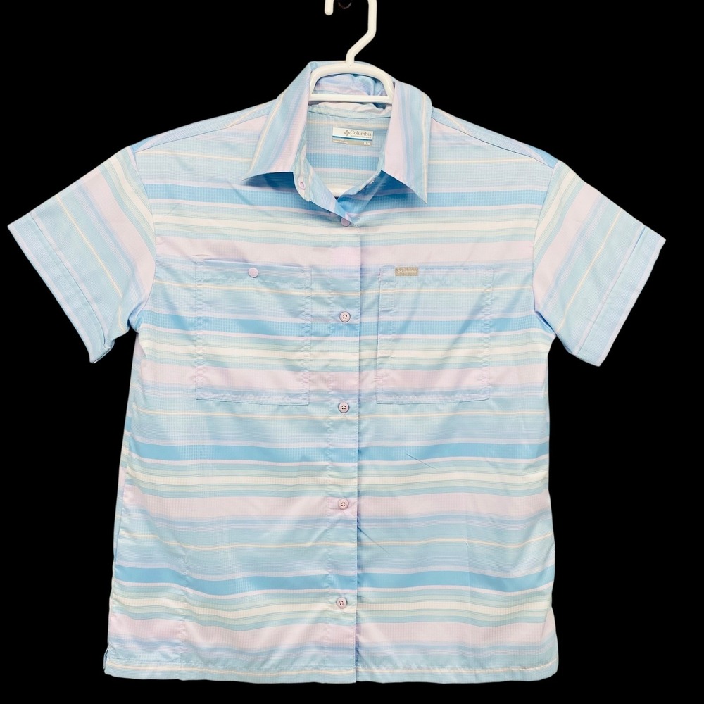 Columbia Sportswear Company Women's Short Sleeve Striped Button Up Shirt M‎
